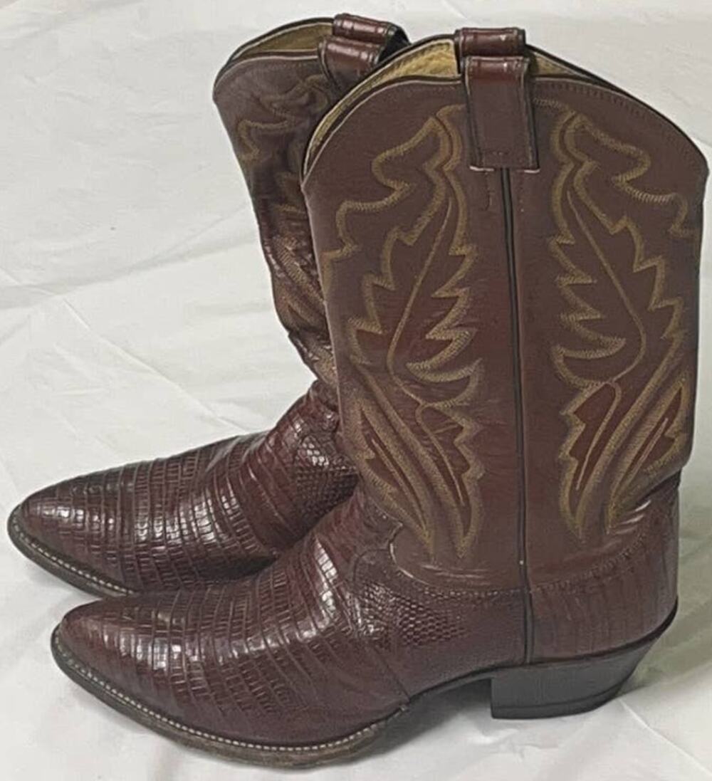 Vintage JUSTIN 8479 Brown Cowboy / Western Leather / Lizard Boots Size 8 1/2 D